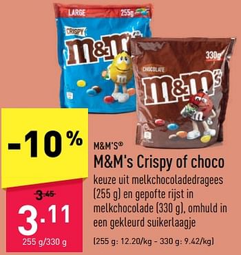 Promoties M+m`s crispy of choco - M&M 's - Geldig van 31/10/2022 tot 11/11/2022 bij Aldi