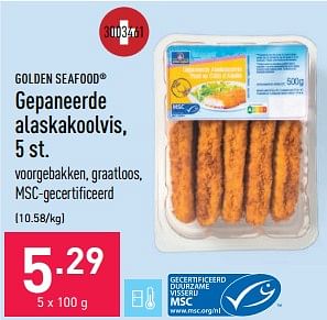 Promoties Gepaneerde alaskakoolvis - Golden Seafood - Geldig van 04/11/2022 tot 11/11/2022 bij Aldi