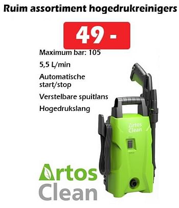 Promoties Artos clean hogedrukreinigers - Artos Clean - Geldig van 13/10/2022 tot 06/11/2022 bij Itek