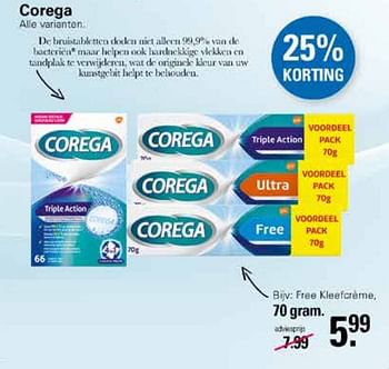 Promoties Corega free kleefcrème - Corega - Geldig van 19/10/2022 tot 06/11/2022 bij De Online Drogist