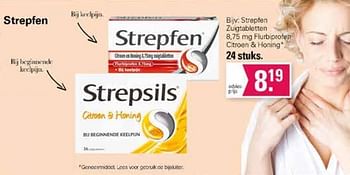 Promoties Strepfen zuigtabletten 8.75 mg flurbiprofen citroen + honing - Strepfen - Geldig van 19/10/2022 tot 06/11/2022 bij De Online Drogist