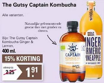 Promoties The gutsy captain kombucha ginger + lemon - GUTsy Captain - Geldig van 19/10/2022 tot 06/11/2022 bij De Online Drogist