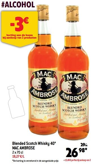 Promoties Blended scotch whisky 40° mac ambrose - Mac Ambrose - Geldig van 26/10/2022 tot 01/11/2022 bij Match