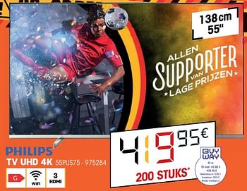 Promoties Philips tv uhd 4k 55pus75 - Philips - Geldig van 26/10/2022 tot 09/11/2022 bij Electro Depot