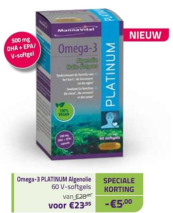 Promoties Omega-3 platinum algenolie - Mannavital - Geldig van 01/11/2022 tot 30/11/2022 bij Mannavita