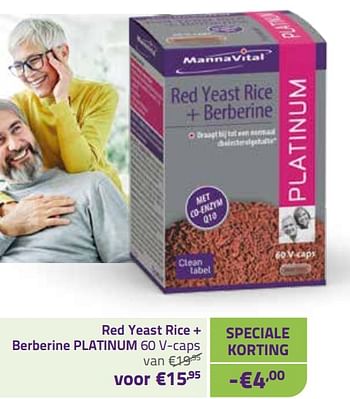 Promoties Red yeast rice + berberine platinum - Mannavital - Geldig van 01/11/2022 tot 30/11/2022 bij Mannavita