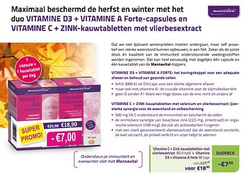 Promoties Vitamine c + zink kauwtabletten met vlierbesextract + vitamine d3 + vitamine a forte - Mannavital - Geldig van 01/11/2022 tot 30/11/2022 bij Mannavita