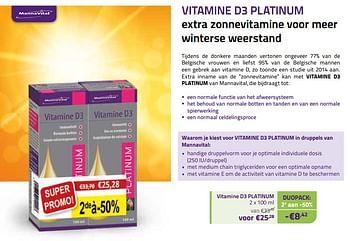 Promoties Vitamine d3 platinum - Mannavital - Geldig van 01/11/2022 tot 30/11/2022 bij Mannavita