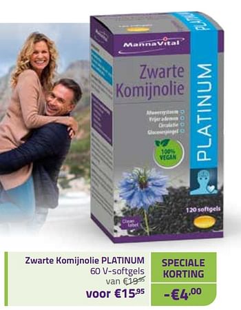 Promoties Zwarte komijnolie platinum - Mannavital - Geldig van 01/11/2022 tot 30/11/2022 bij Mannavita