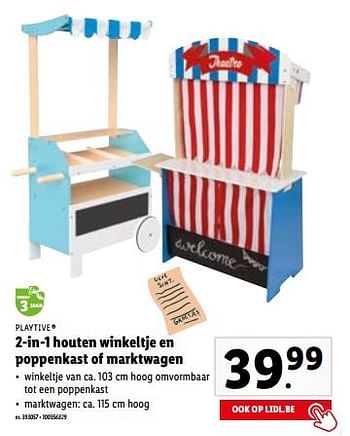 Promoties 2-in-1 houten winkeltje en poppenkast of marktwagen - Playtive Junior - Geldig van 07/11/2022 tot 12/11/2022 bij Lidl