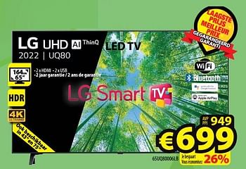 Promotions Lg led tv 65uq80006lb - LG - Valide de 02/11/2022 à 09/11/2022 chez ElectroStock