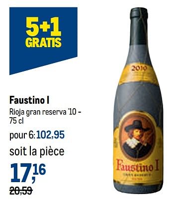 Promotions Faustino i rioja gran reserva - Vins rouges - Valide de 02/11/2022 à 15/11/2022 chez Makro