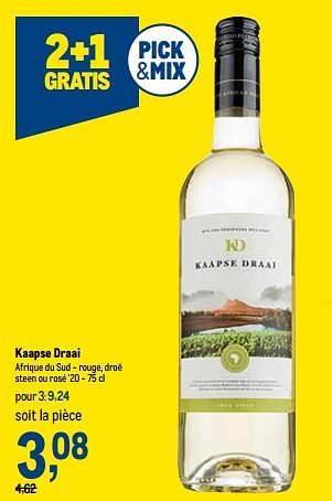 Promotions Kaapse draai afrique du sud - Vins blancs - Valide de 02/11/2022 à 15/11/2022 chez Makro