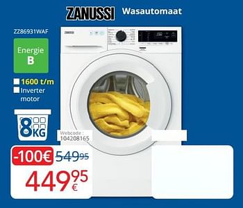 Promoties Zanussi wasautomaat zz86931waf - Zanussi - Geldig van 01/11/2022 tot 13/11/2022 bij Eldi