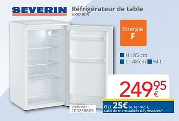 Promotions Severin réfrigérateur de table vks8805 - Severin - Valide de 01/11/2022 à 13/11/2022 chez Eldi