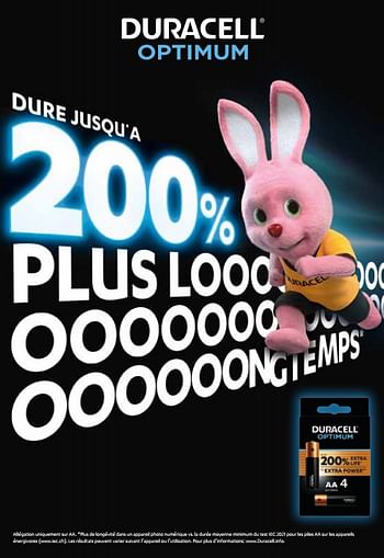 Promotions Duracell optimum 200% extra life extra power aa4 - Duracell - Valide de 01/11/2022 à 31/12/2022 chez Ava