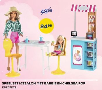 Promoties Speelset ijssalon met barbie en chelsea pop - Mattel - Geldig van 04/11/2022 tot 09/12/2022 bij Supra Bazar