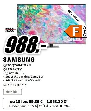 Promotions Samsung qe65q74batxxn qled 4k tv - Samsung - Valide de 07/11/2022 à 13/11/2022 chez Media Markt