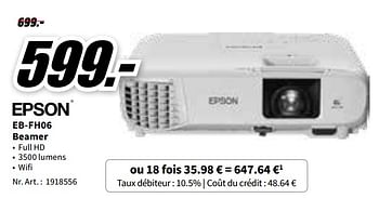 Promotions Epson eb-fh06 beamer - Epson - Valide de 07/11/2022 à 13/11/2022 chez Media Markt