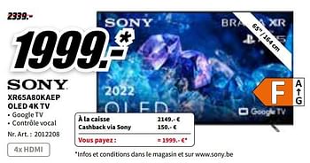 Promotions Sony xr65a80kaep oled 4k tv - Sony - Valide de 07/11/2022 à 13/11/2022 chez Media Markt