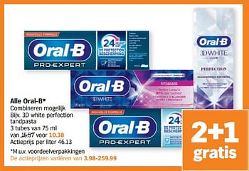 Promoties 3d white perfection tandpasta - Oral-B - Geldig van 07/11/2022 tot 13/11/2022 bij Albert Heijn