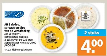 Promoties Ah salades spreads en dips van de versafdeling - Huismerk - Albert Heijn - Geldig van 07/11/2022 tot 13/11/2022 bij Albert Heijn