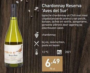 Promoties Chardonnay reserva aves del sur - Witte wijnen - Geldig van 07/11/2022 tot 31/12/2022 bij Aldi