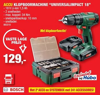 Promotions Bosch accu klopboormachine universalimpact 18 - Bosch - Valide de 09/11/2022 à 20/11/2022 chez Hubo