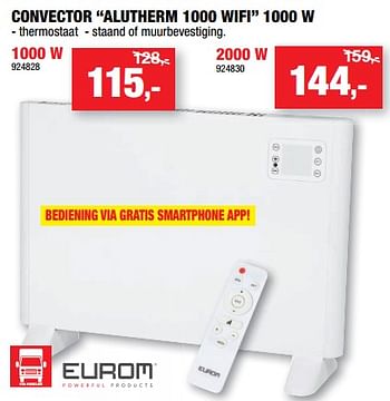 Promoties Eurom convector alutherm 1000 wifi - Eurom - Geldig van 09/11/2022 tot 20/11/2022 bij Hubo