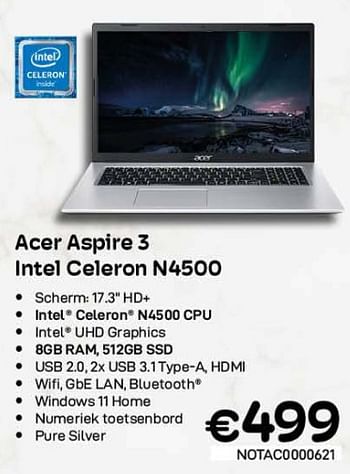 Promotions Acer aspire 3 intel celeron n4500 - Acer - Valide de 01/11/2022 à 30/11/2022 chez Compudeals