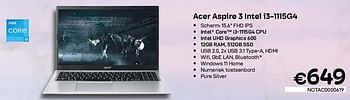 Promotions Acer aspire 3 intel i3-1115g4 - Acer - Valide de 01/11/2022 à 30/11/2022 chez Compudeals