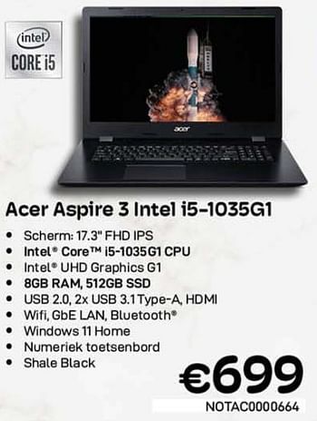 Promotions Acer aspire 3 intel i5-1035g1 - Acer - Valide de 01/11/2022 à 30/11/2022 chez Compudeals
