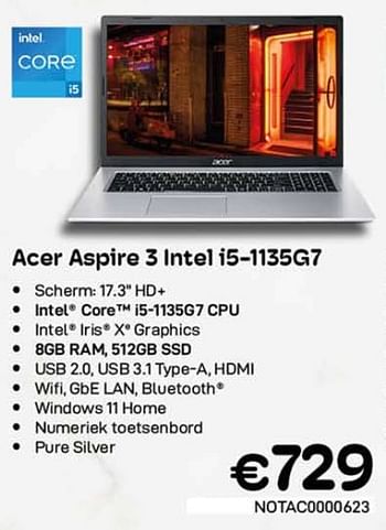 Promoties Acer aspire 3 intel i5-1135g7 - Acer - Geldig van 01/11/2022 tot 30/11/2022 bij Compudeals