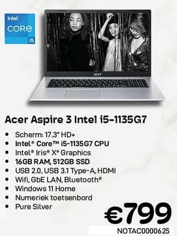 Promotions Acer aspire 3 intel i5-1135g7 - Acer - Valide de 01/11/2022 à 30/11/2022 chez Compudeals