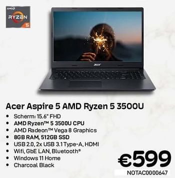 Promoties Acer aspire 5 amd ryzen 5 3500u - Acer - Geldig van 01/11/2022 tot 30/11/2022 bij Compudeals