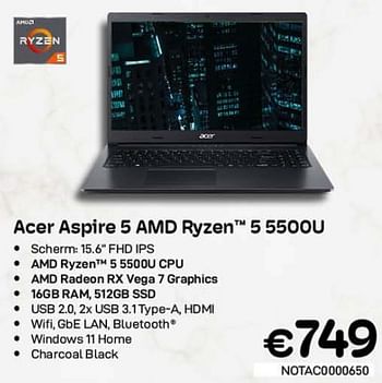 Promoties Acer aspire 5 amd ryzen 5 5500u - Acer - Geldig van 01/11/2022 tot 30/11/2022 bij Compudeals
