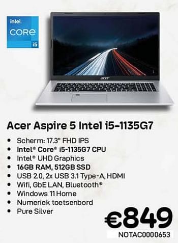 Promotions Acer aspire 5 intel i5-1135g7 - Acer - Valide de 01/11/2022 à 30/11/2022 chez Compudeals