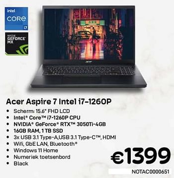Promotions Acer aspire 7 intel i7-1260p - Acer - Valide de 01/11/2022 à 30/11/2022 chez Compudeals