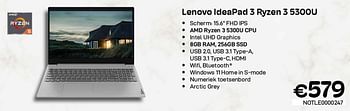 Promoties Lenovo ideapad 3 ryzen 3 5300u - Lenovo - Geldig van 01/11/2022 tot 30/11/2022 bij Compudeals