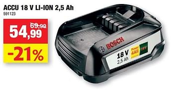 Promotions Bosch accu 18 v li-ion 2,5 ah - Bosch - Valide de 09/11/2022 à 20/11/2022 chez Hubo