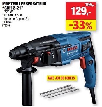 Promotions Bosch marteau perforateur gbh 2-21 - Bosch - Valide de 09/11/2022 à 20/11/2022 chez Hubo