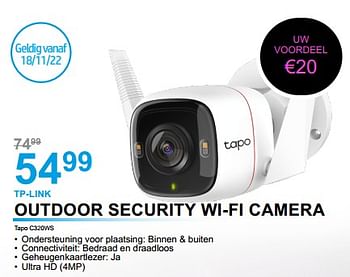 Promoties Tp-link outdoor security wi-fi camera tapo c320ws - TP-LINK - Geldig van 07/11/2022 tot 25/11/2022 bij Auva