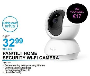 Promoties Tp-link pan-tilt home security wi-fi camera tapo c210 - TP-LINK - Geldig van 07/11/2022 tot 25/11/2022 bij Auva