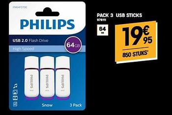 Promoties Pack 3 usb sticks - Philips - Geldig van 10/11/2022 tot 22/11/2022 bij Electro Depot