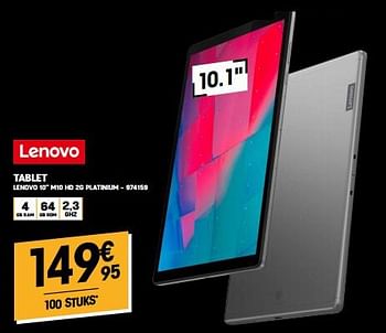 Promoties Tablet lenovo 10`` m10 hd 2g platinium - Lenovo - Geldig van 10/11/2022 tot 22/11/2022 bij Electro Depot