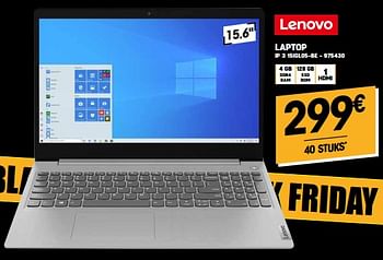 Promoties Lenovo laptop ip 3 15igl05-be - Lenovo - Geldig van 10/11/2022 tot 22/11/2022 bij Electro Depot