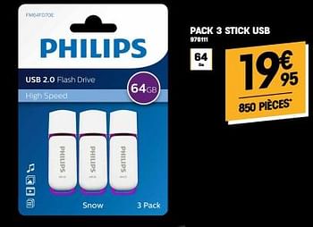 Promotions Pack 3 stick usb - Philips - Valide de 10/11/2022 à 22/11/2022 chez Electro Depot