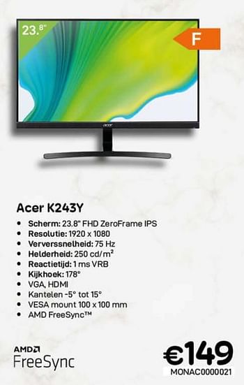 Promoties Acer k243y - Acer - Geldig van 01/11/2022 tot 30/11/2022 bij Compudeals