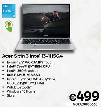 Promotions Acer spin 3 intel i3-1115g4 - Acer - Valide de 01/11/2022 à 30/11/2022 chez Compudeals