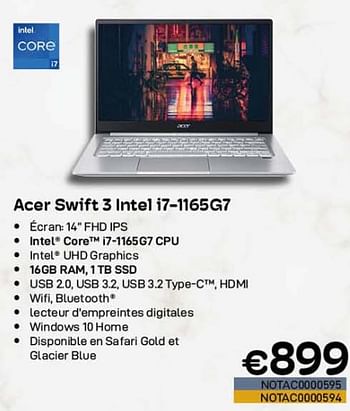 Promotions Acer swift 3 intel i7-1165g7 - Acer - Valide de 01/11/2022 à 30/11/2022 chez Compudeals